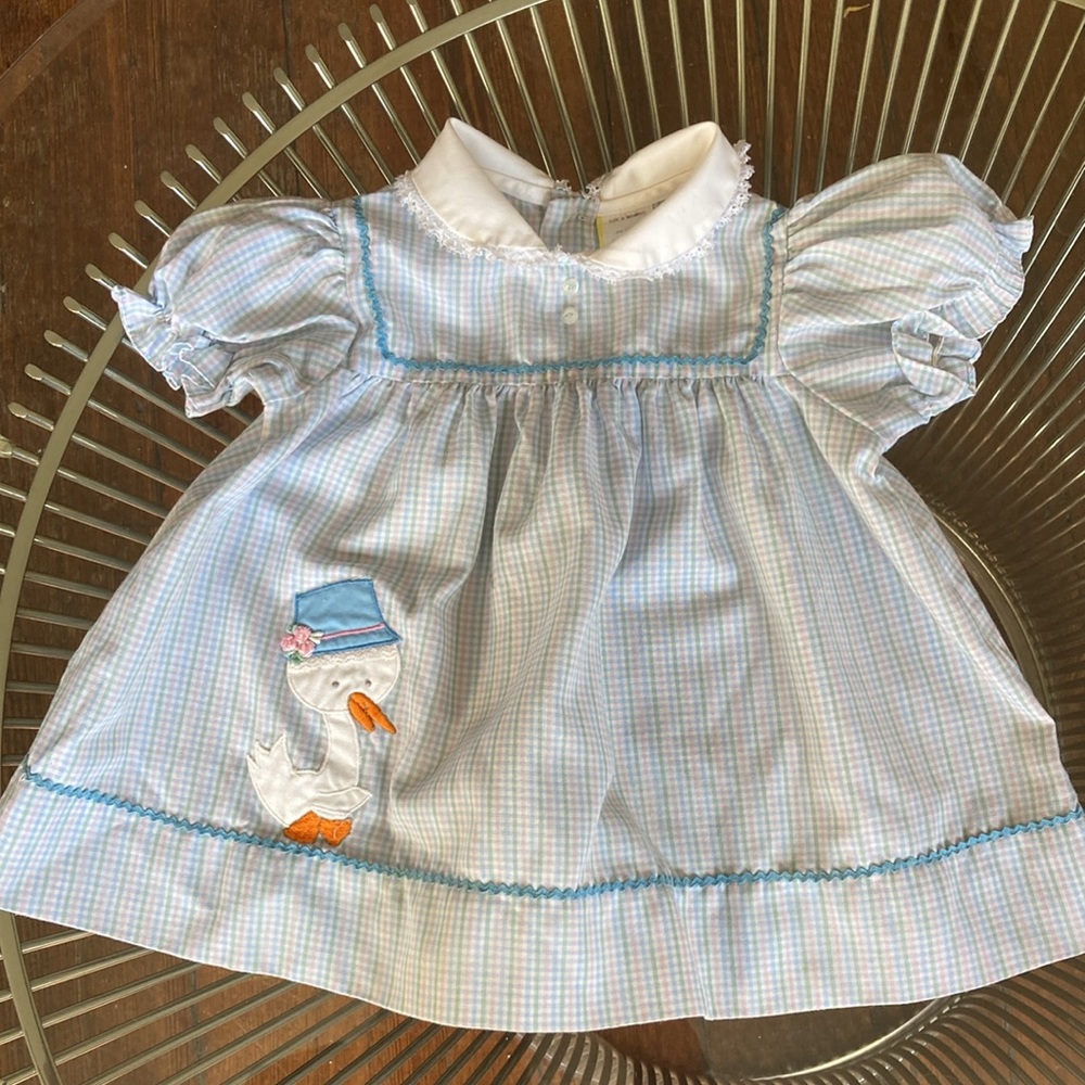 Vintage check dress with goose duck applique size 12 months 80s 90s - Picture 8 of 12